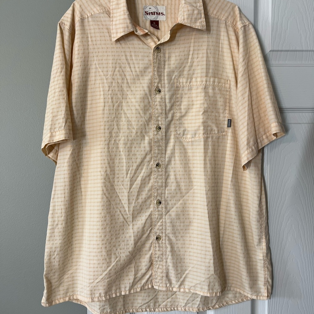 Simms Men's Tan Short Sleeve Button Down Shirt